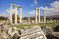 View to the Temple Of Aphrodite at Acrocorinth, a sanctuary dedicated to the goddess Aphrodite in Aphrodisias Archaeological Site, Geyre, Aydin Provin...