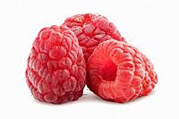 Small heap of raspberries isolated on white background.