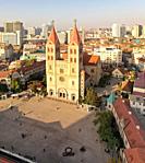 November 21, 2021 - Qingdao, China: Aerial view of St. Michael's Cathedral in Qingdao downtown.
