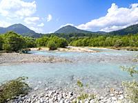 River Isar near Sylvenstein reservoir close to village Fall in the Karwendel Mountains. Europe, Germany, Bavaria.