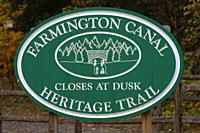 Entrance sign, Farmington Canal Heritage Trail, Farmington, Connecticut.