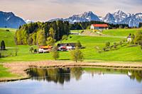 panoramic view to alps mountain range and lake in Bavaria.