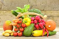 arrangement of fresh vegetable fruits.
