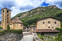 Beget village in La Garrotxa Natural Park Girona province Pyrenees Catalonia Spain. Romanesque church of Sant Cristofol s XII Beget.
