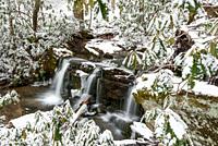 Waterfall in a Winter Landscape in the Great Smoky Mountains.