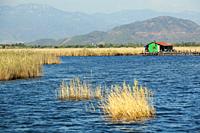 House between reeds in the nature preservation area on Dalyan River, Lake Koycegiz, Mugla Province, Aegean Region, Turkey, Europe.