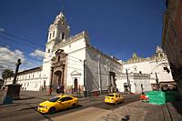 View to the Iglesia De Santo Domingo Church in the historic center, Quito, Ecuador, South America.