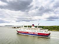 Viking Line Ferry Cruise Ship leaving port in Mariehamn, Aland Islands, Finland.