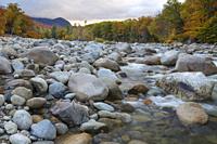 Autumn foliage along the East Branch of the Pemigewasset River in Lincoln, New Hampshire during the autumn months. This location is just above the sit...
