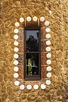 Border around window on Porter's Lodge building in Parc Guell, Barcelona, Spain. Building designed by renoun architect Antoni Gaudi.