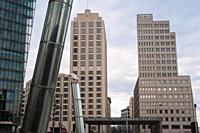 Berlin, Germany, Europe - View of Potsdamer Platz in the boroughs of Mitte and Tiergarten in Mitte district with the high-rise buildings of the Beishe...