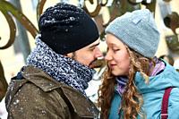 Young romantic couple in love. Winter.