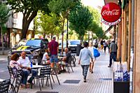 Citizens having something on a terrace in Matia street, Barrio del Antiguo, Donostia, San Sebastian, Cosmopolitan city of 187,000 inhabitants, noted f...
