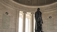 Statue and inscription inside the Thomas Jefferson Memorial, Washington, DC USA.