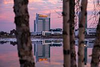 Detroit, Michigan - Caesars Casino in Windsor, Ontario, Canada, photographed from across the Detroit River in Detroit.