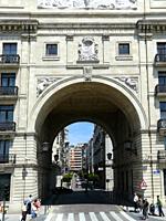 Santander (Spain). Arch of the Santander bank in the historic center of the city of Santander.