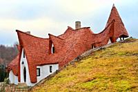 Fairytale clay castle of Porumbacu Village, Sibiu Region, Romania - 07 January 2022.