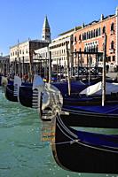Italy, Unesco World Heritage Site, Venice, Riva degli Schiavoni; Gondolas.