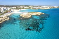 Aerial view of Nissi Beach in Ayia Napa, Cyprus, Europe.