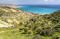 trail through the landscape of Cape Aspro near Pissouri, Cyprus, Europe.