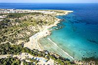 Aerial view of Konnos Beach in Protaras, Cyprus, Europe.