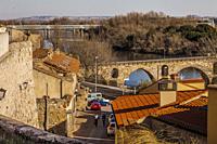 Stone bridge, Iron bridge, Duero river, Zamora city, Zamora Provience, Castile and Leon, Spain, Europe.
