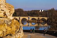 Zamora wall, Stone bridge, Duero river, Zamora city, Zamora Provience, Castile and Leon, Spain, Europe.