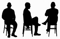 front,back and side view of the silhouette of a man sitting on chair with casual clothes.
