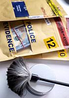 Evidence bag with money and passport of a victim, crime lab, concept image.