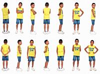 large group of same boy with various poses on white background.