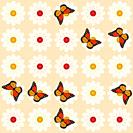 Daisies and butterflies pattern on a pale pink background. Graphic design pattern.