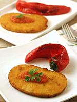 Vegetarian breaded, based on variety of veggies, with baked peppers.
