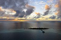 Vacation Island at Sunset, North Ari Atoll, Indian Ocean, Maldives.