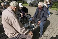 Riga, Latvia Men playing chess in the VÄ“rmane Garden park.