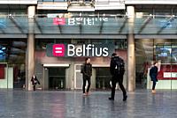 Saint-Josse, Brussels Capital Region - Belgium Employees and pedestrians of the Belfius Banking company going to work.