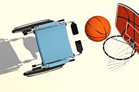 3D illustration of basket for handicapped person. Spirit of overcoming