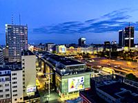 Warsaw, Netherlands. Evening View of Down Town District.