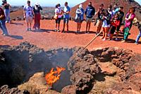 subsoil temperature demonstration, Timanfaya National Park, Lanzarote, Canary Islands, Spain