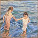 Joaquin Sorolla y Bastida (1863-1923). Children in the sea (Ninas en el mar). 1909. Oil on canvas. 150 x 150 cm. . . Joaquin Sorolla y Bastida was a S...