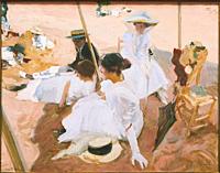 Joaquin Sorolla y Bastida (1863-1923). Under the Awning, on the Beach at Zarauz. (Bajo el toldo, Playa de Zarauz). 1910. Oil on canvas. 99 x 126 cm. ....