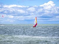 Kiteboarders or Kitesurfers in Tampa Bay in St Petersburg Florida USA.