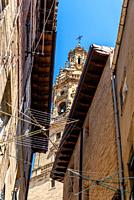 Old street in Haro, Rioja, Spain. Picturesque And Narrow Streets On A Sunny Day. Architecture, Art, History, Travel. Winery town.