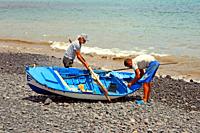 fishermen on the beach of Pozo Negro, Antigua, Fuerteventura, Canary Islands, Spain