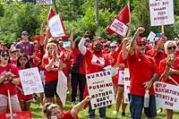Ann Arbor, Michigan USA - 16 July 2022 - More than a thousand nurses and community supporters picketed the University of Michigan hospital, protesting...