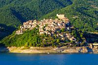 The Little town of Castel di Tora and the Turano lake - Rieti, Italy.