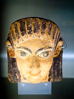 Terracotta antefix in female head with big-headed face, flat and high wavy hair on the forehead 520-510 BC - National Etruscan Museum of Villa Giulia ...