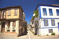 View to the traditional Greek-Ottoman houses with bay windows and balconies at the center of ancient Kydonies todays Ayvalik town, Balikesir, Aegean R...