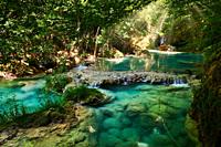 Turquoise waters in the Urederra river, Baquedano, Navarra, Spain, Europe.