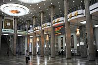 Pyongyang, North Korea, Asia - Interior view of the Main hall at the Grand People's Study House with marble, columns and chandeliers. The building hou...