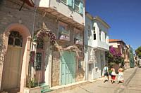 Tourists in front of the traditional Greek-Ottoman houses at the center of ancient Kydonies todays Ayvalik town, Balikesir, Aegean Region, Turkey, Eur...